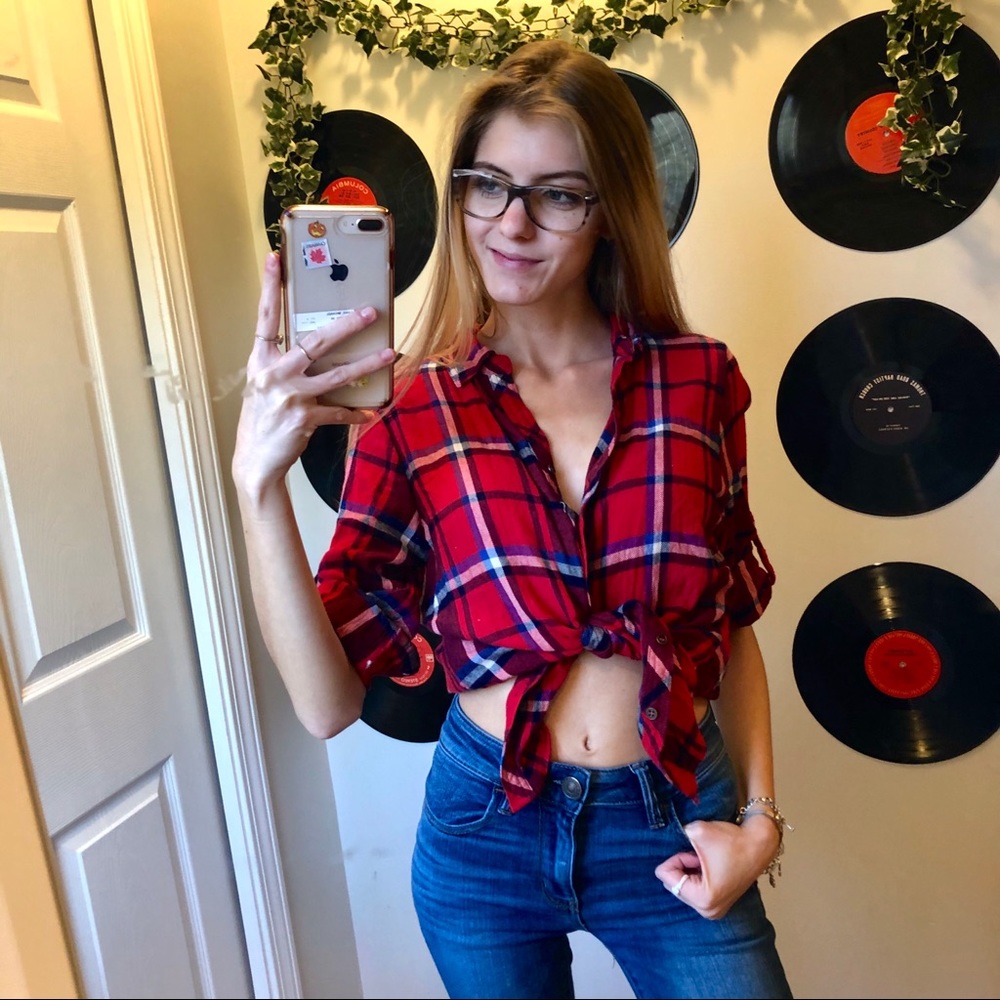 hester & orchard red plaid western buttonup blouse